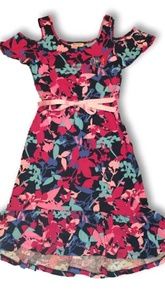 Juicy Couture Cold Shoulder Pink Floral Dress Blue